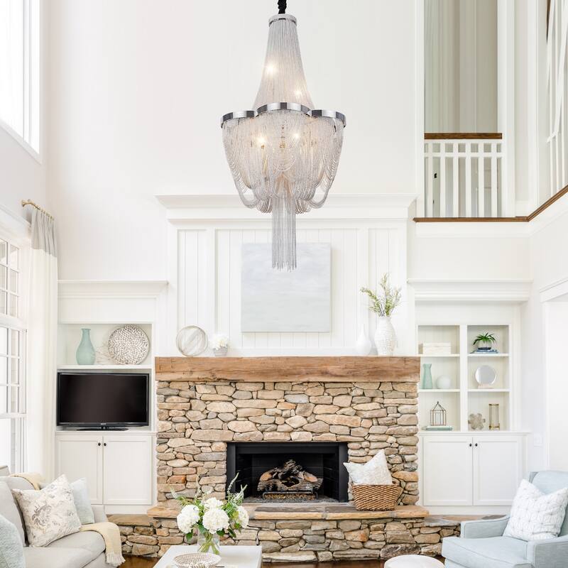 Modern 8-Light Tassel Chain Empire Chandelier With Chrome Finish