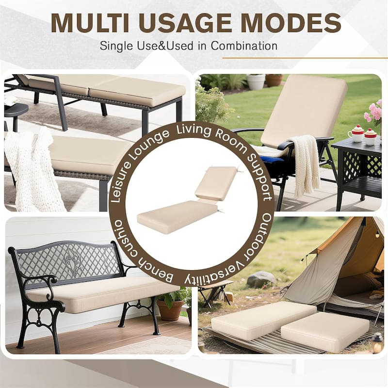 AECOJOY Chaise Lounge Cushions Outdoor Set of 2, Patio Lounge Chair Cushion for Outdoor Furniture