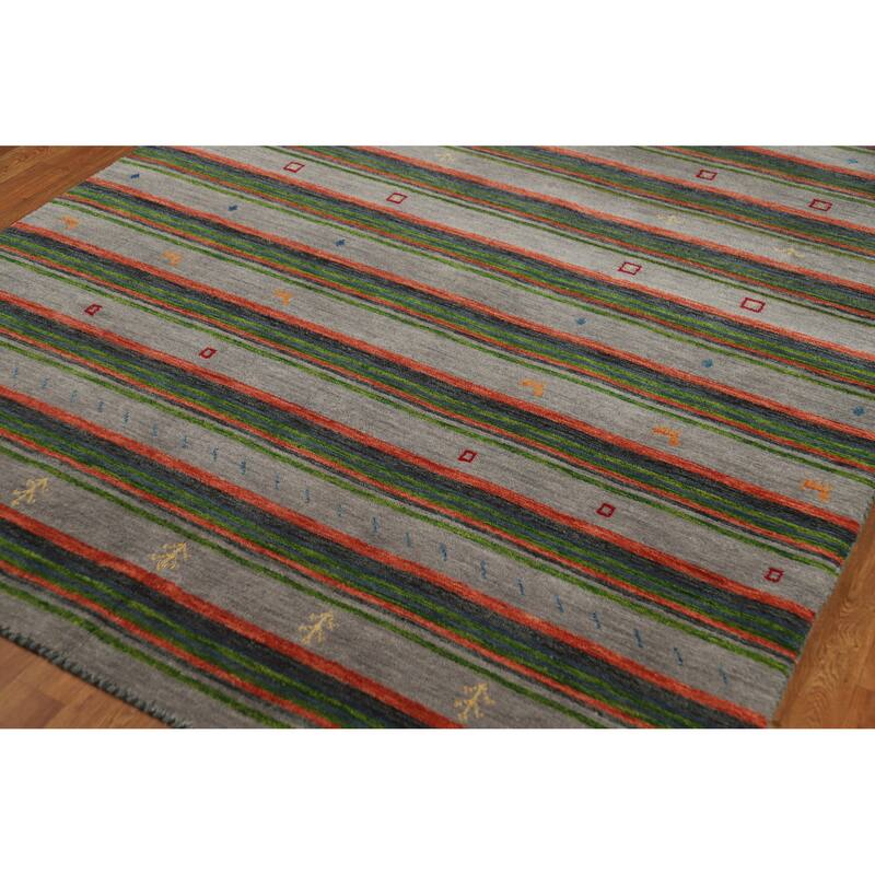 Striped Gabbeh Indian Area Rug Handmade Wool Carpet - 5'4" x 9'8"