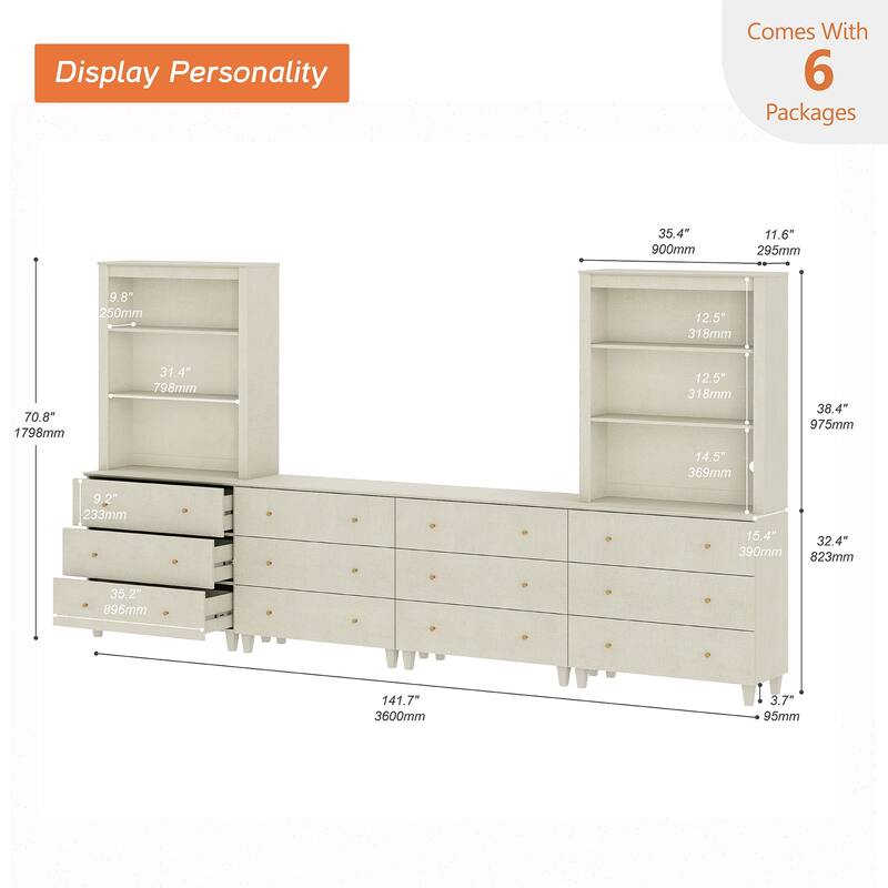 WAMPAT Modern Entertainment Center with Bookshelves for 75" TVs