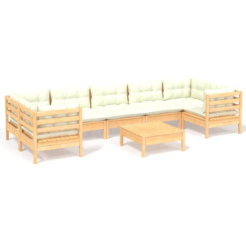 vidaXL Solid Pinewood Patio Lounge Set 8 Piece with Cushions Multi Colors