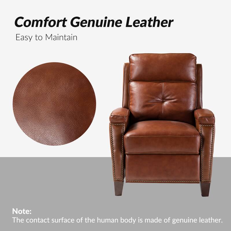 Gaspar Mid-Century Modern Genuine Leather Pushback Recliner with Wood legs Set of 2 by HULALA HOME