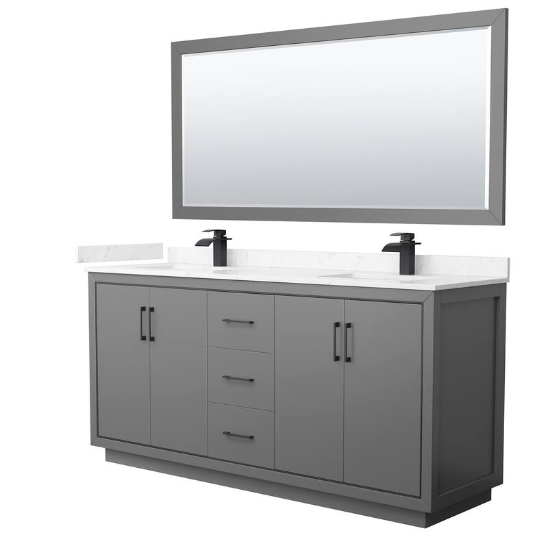 Wyndham Collection WCF1111-72D-VCA-M70 Icon 72" Free Standing Double - Dark Gray / Carrara Cultured Marble Top / Matte - Painted
