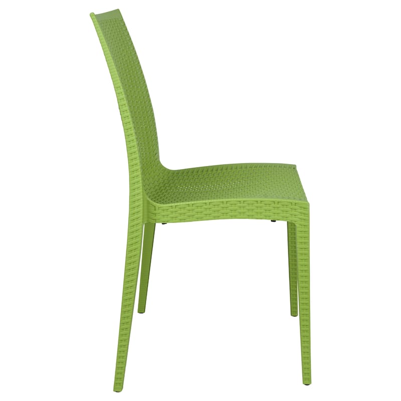 Outdoor Patio Dining Chairs, Set of 4 Stackable Polypropylene Chairs with Woven Design for Garden, Deck, or Pool