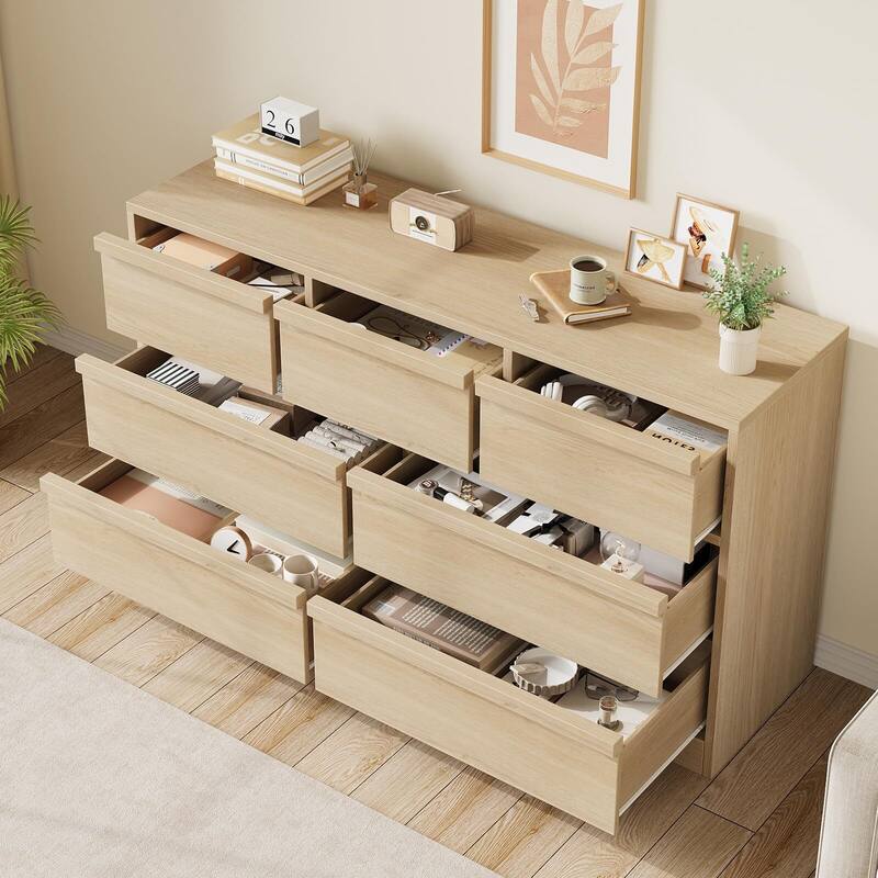 6/7/8 Drawer Dresser for Bedroom, 54" Wide Modern Double Dresser Organizer with Concave Handles