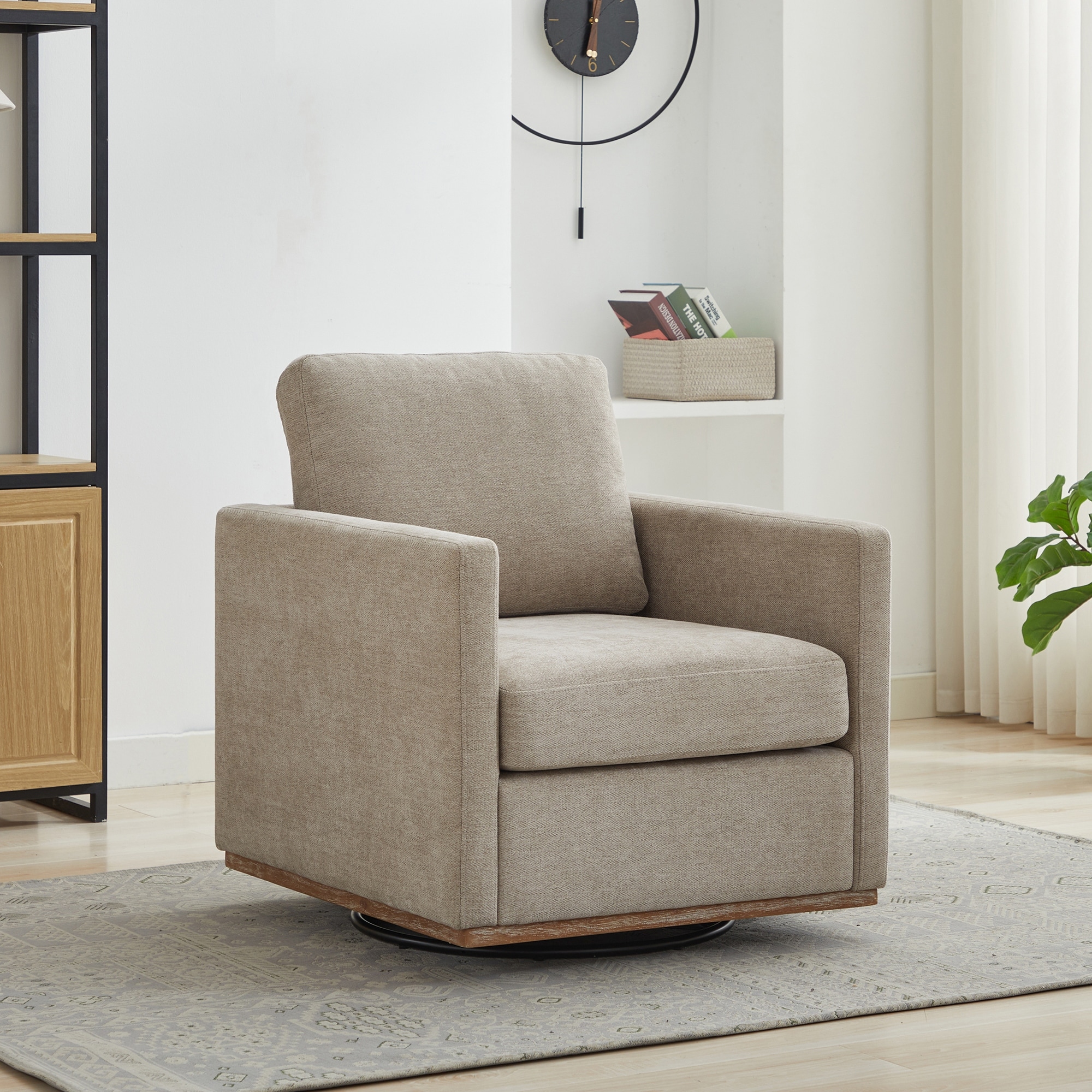 360掳 Swivel Accent Chair, Upholstered Lounge Chair with Wood Base for Apartment & Nursery