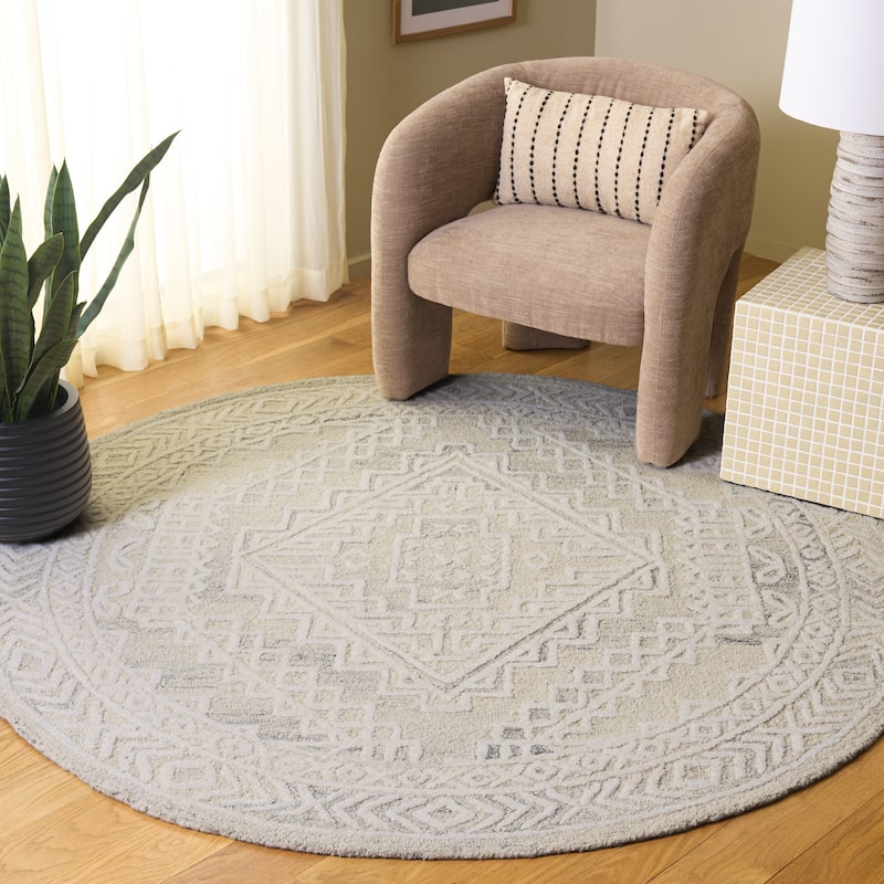 SAFAVIEH Handmade Metro Keit Wool Rug - 6' Round - Light Grey/Ivory