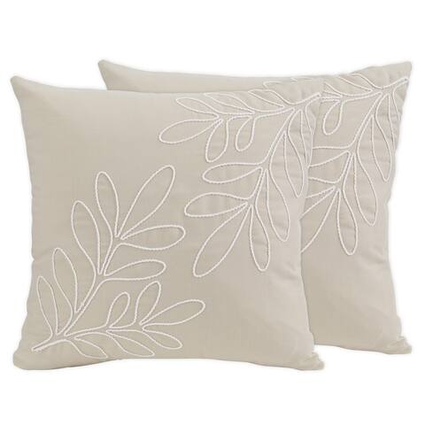 Boho Botanical Leaf 18in Decorative Accent Throw Pillows (Set of 2) - Ivory Beige Tan Taupe Woodland Farmhouse Floral Bohemian