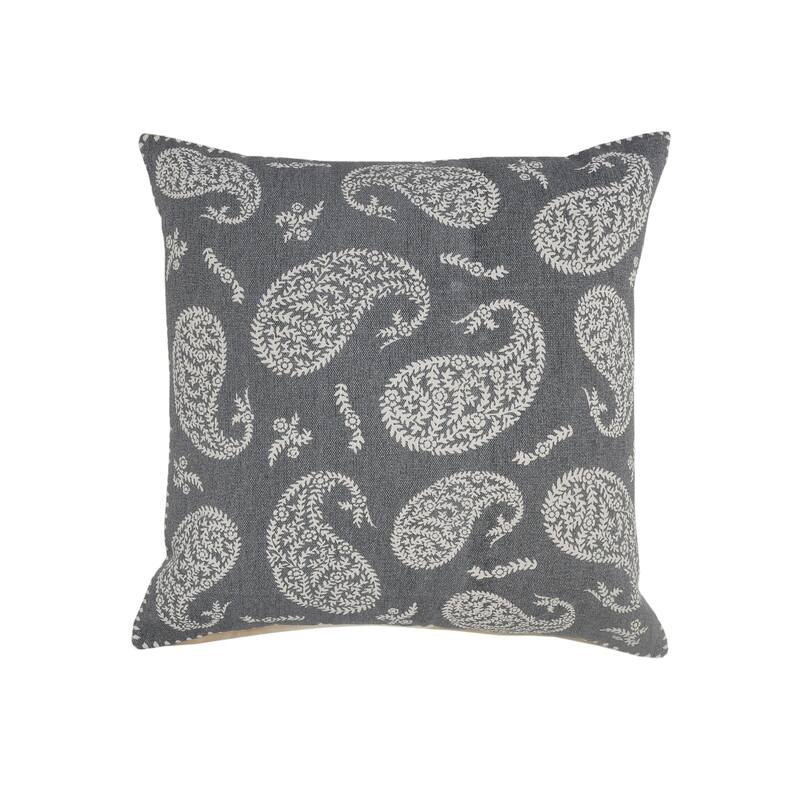 Handwoven Geometric Paisley Square Throw Pillow - 20" - Gray and White