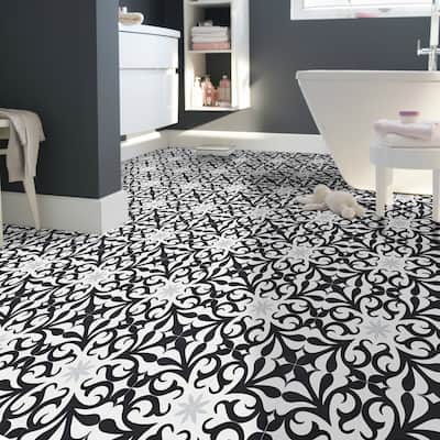Tazarin Handmade Cement Tile, 8x8, Black-White-Grey