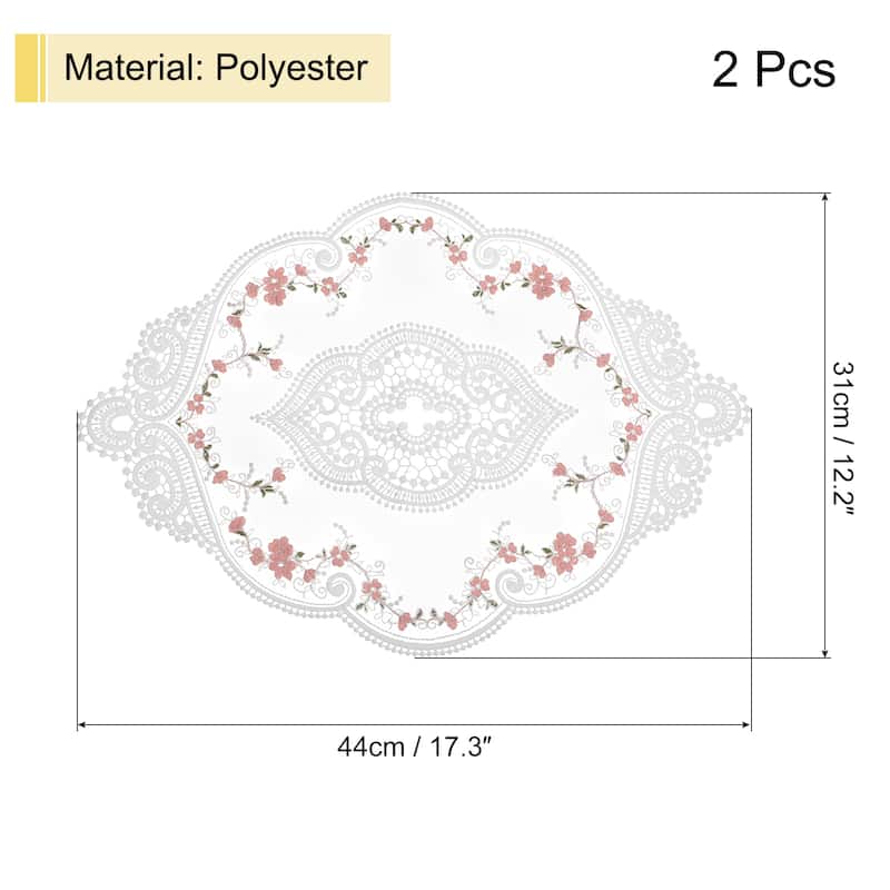 2Pack 12x17in Retro Lace Placemat Oval French Crochet Doilies Coasters - 12x17-in - White