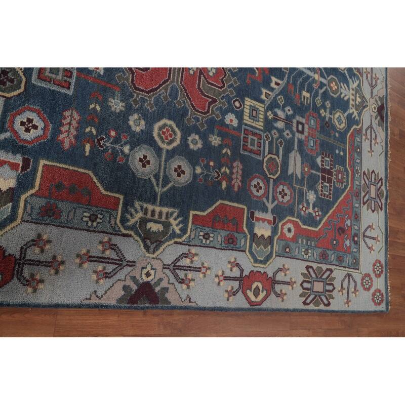 Blue Kazak Indian Area Rug Hand-Knotted Geometric Wool Carpet - 8'1" x 9'9"