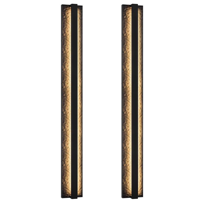 Outdoor LED Wall Light Handmade Textured Linear Black Wall Sconces - 39.4inch/2Pack