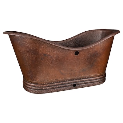 67-in Hammered Copper Double Slipper Bathtub with Overflow Holes (BTD67DBOF)