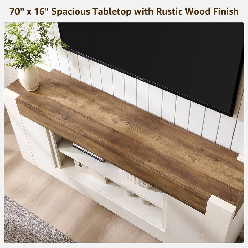 Modern TV Stand, Entertainment Center for TVs Up to 80", Thick Wood
