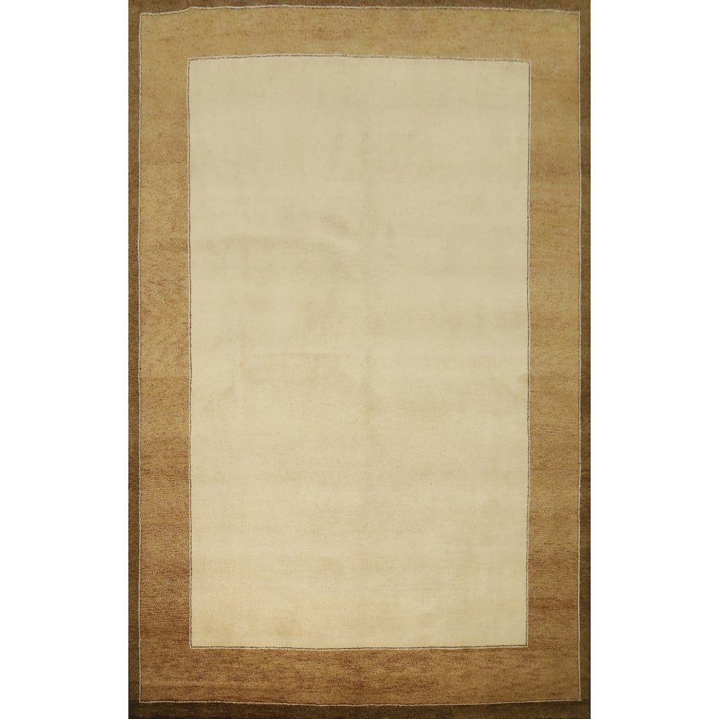 Hand Knotted Oriental 100% Wool Carpet Modern Solid Beige & Ivories Gabbeh Area Rug - 11' 8'' X 8' 3''