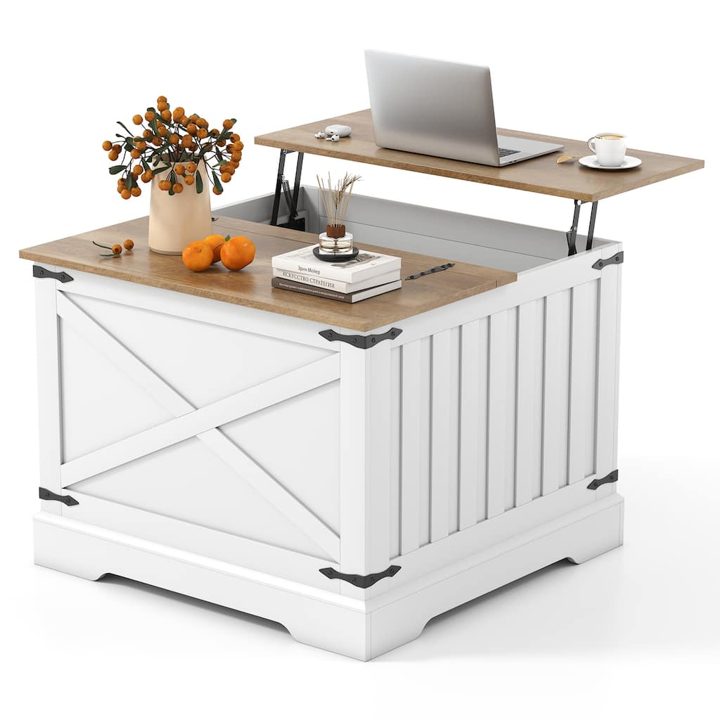 Gymax 31.5'' Farmhouse Lift Top Coffee Table w/Hidden Storage