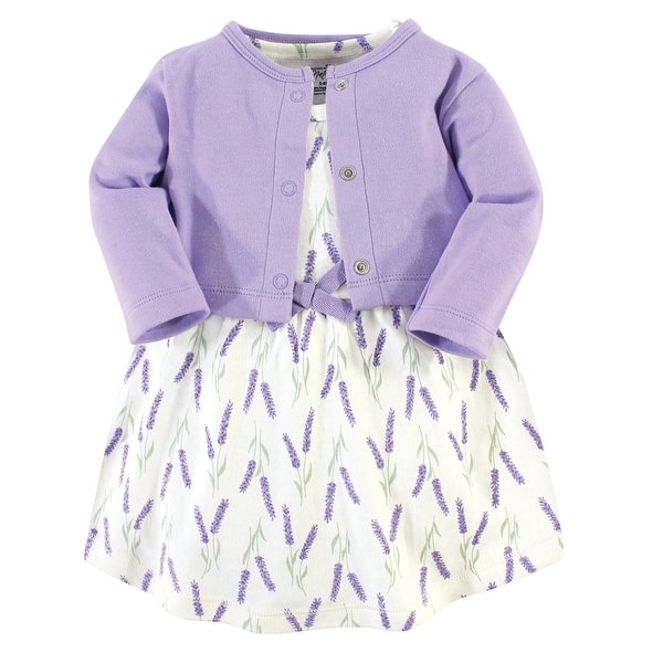 slide 1 of 1, Touched by Nature Baby and Toddler Girl Organic Cotton Dress and Cardigan 2pc Set, Lavender 2T - Lavender