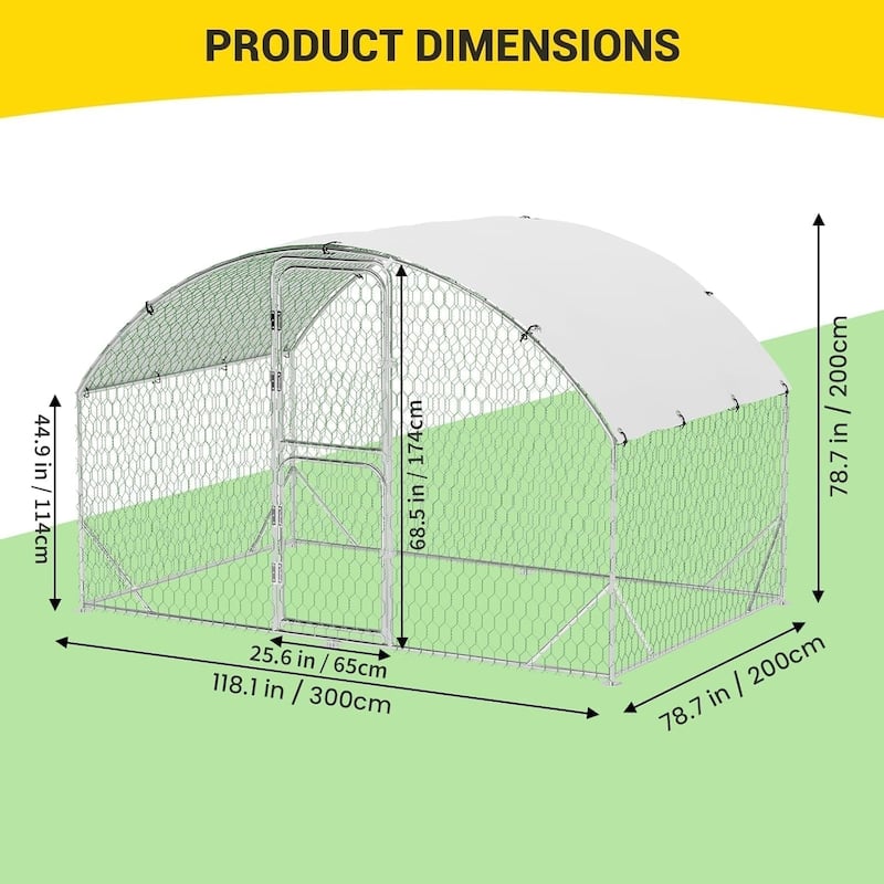 Metal Chicken Coop with Cover Large Walk-in Chicken Runs with ribs