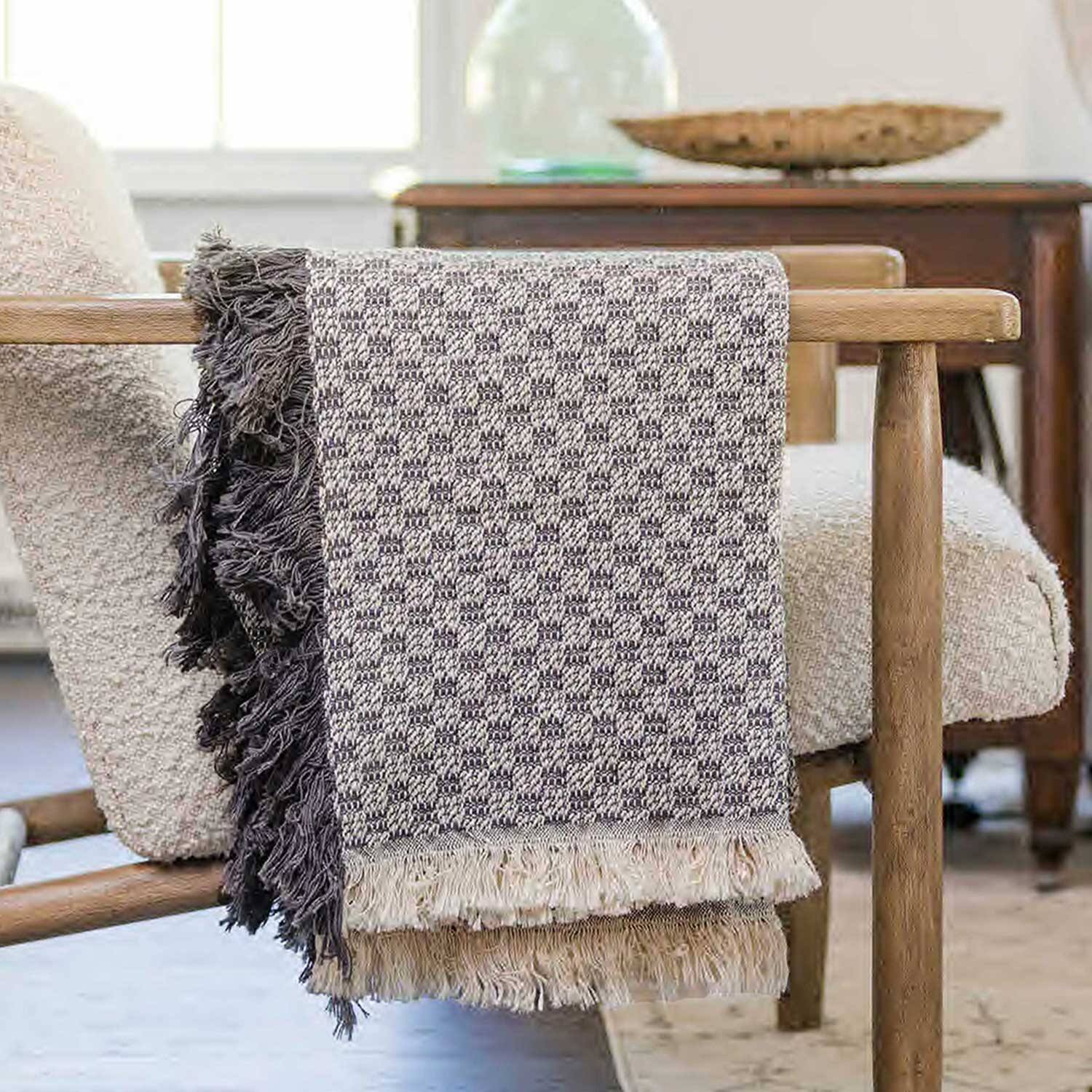 CHECKERED GREY Cotton Woven Throw Blanket By Kavka Designs Bed Bath