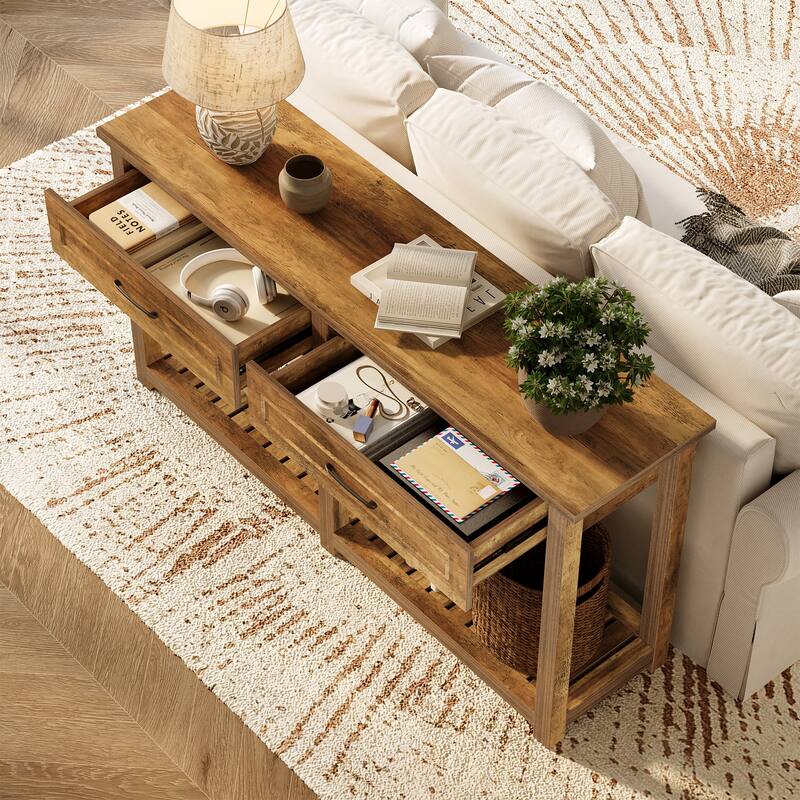 Console Table with Drawers & Storage Shelf, Long Entryway Table, Sofa/Couch Table for Living Room, Hallway, Entrance, Foyer