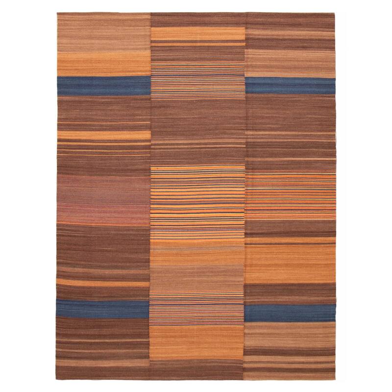 ECARPETGALLERY Flat-Weave Boho Brown Wool Kilim - 9'0 x 11'11 - Brown - 9'0 x 11'11