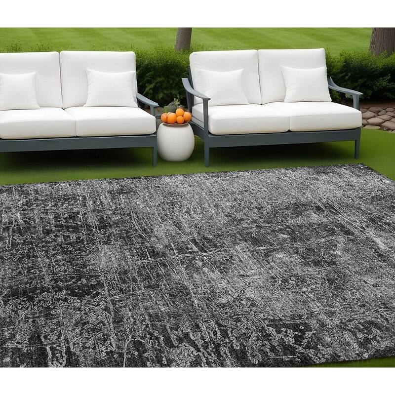 Alrim Modern Art-Inspired Weather Resistant Timeless Fusion Outdoor Rug - 10' X 14' - Grey