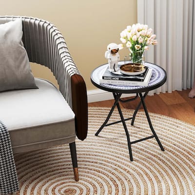 18'' Patio Coffee Table Round Folding Side Table w/ Metal Frame