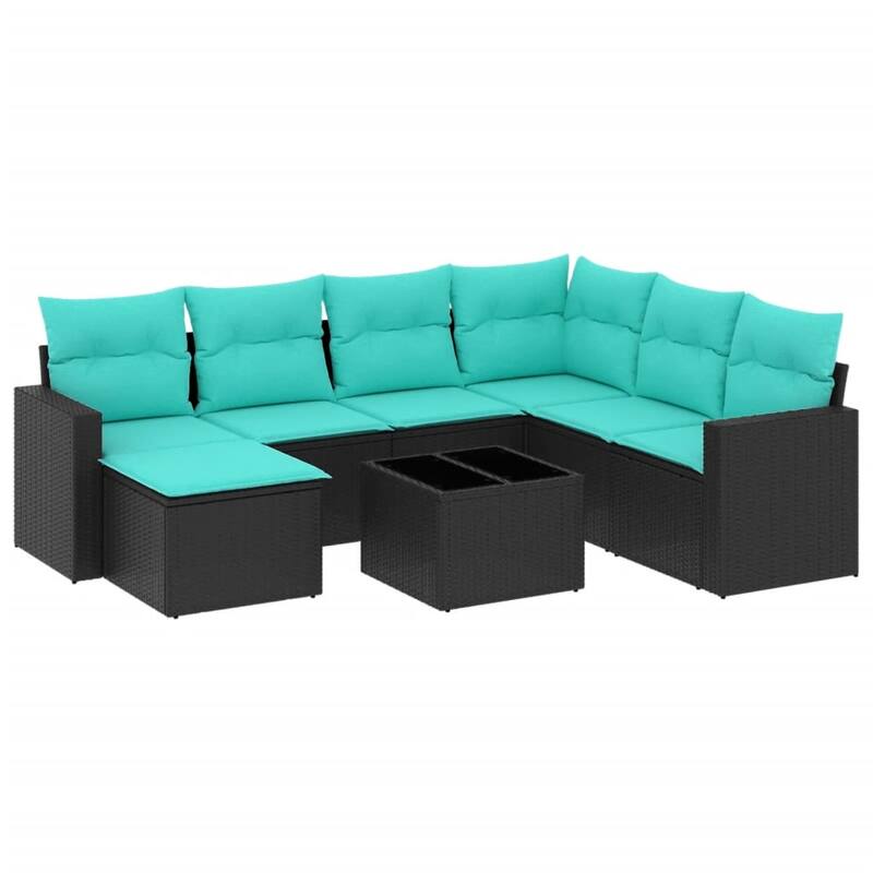 vidaXL Patio Sofa Set with Cushions Outdoor Conversation Furniture Poly Rattan - 25.8" x 24.4" x 27.2"