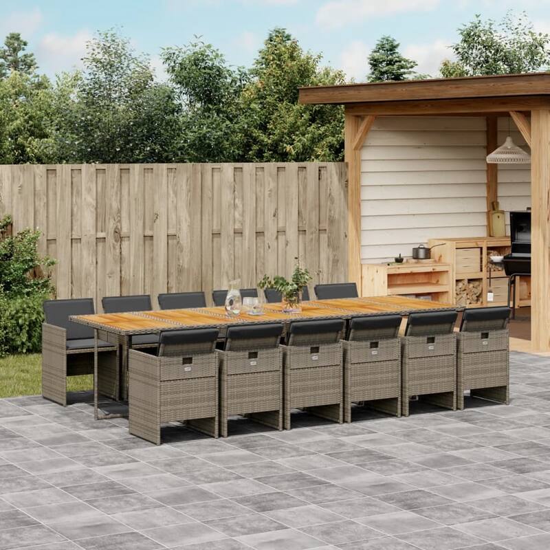 vidaXL Patio Dining Set Set of 10 Gray and brown - 41.7 in x 108.3 in x 28.7 in - Grey-2