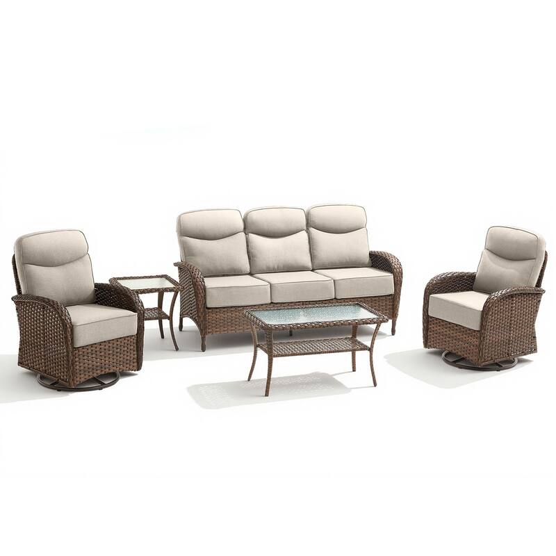 Pocassy Outdoor Wicker Patio Sofa with Swivel Chair Ottoman Sets