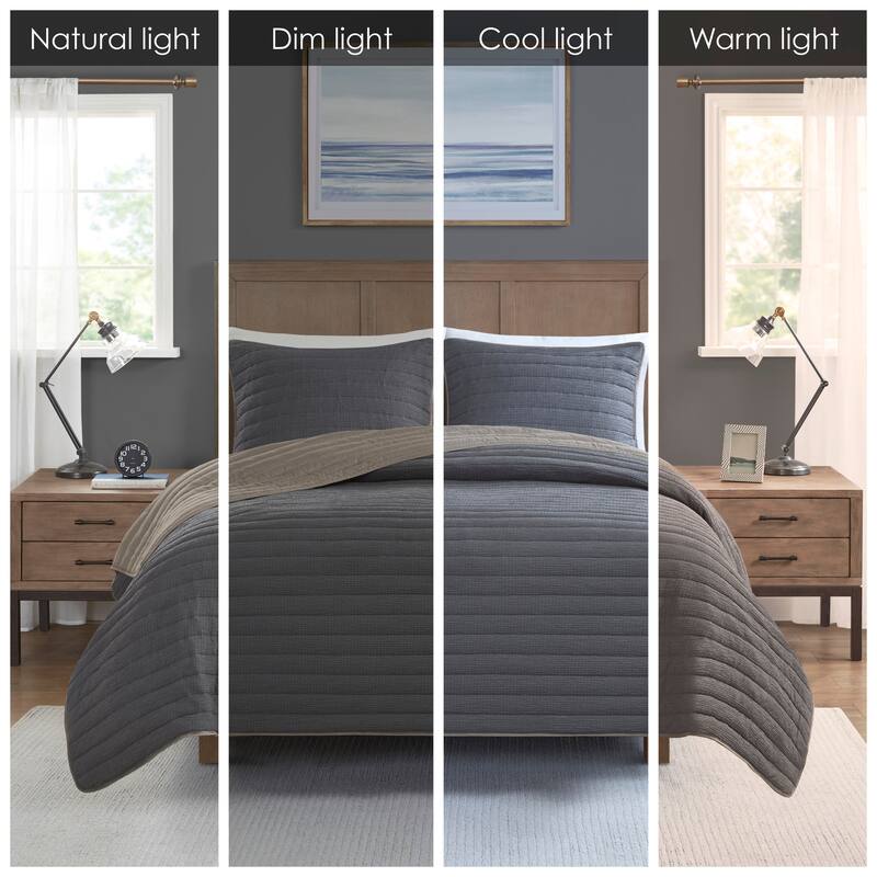 Madison Park Cameron 3 Piece Crinkled Microfiber Quilt Set