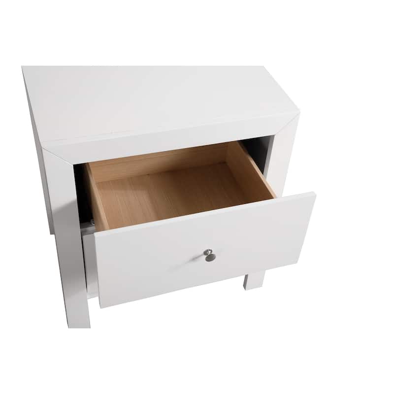 White Nightstand 25x22x17 with Two Drawers, Compact Bedside Table for Storage and Clean Modern Bedroom Accent Furniture