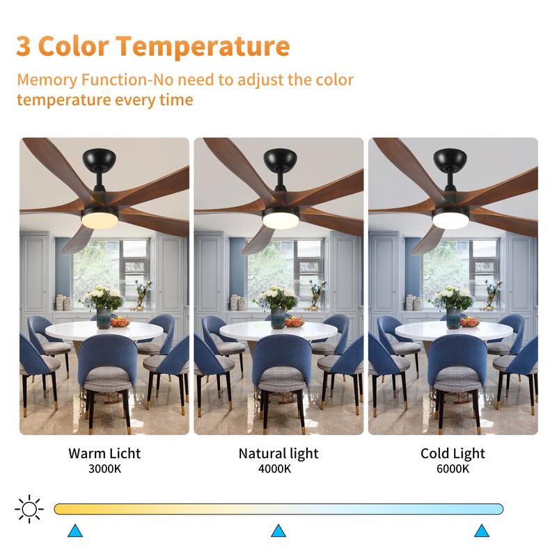 Quiet Energy-Efficient Reversible DC Motor Ceiling Fan with 3 Dimmable Light Colors, 6-Speed Remote Control