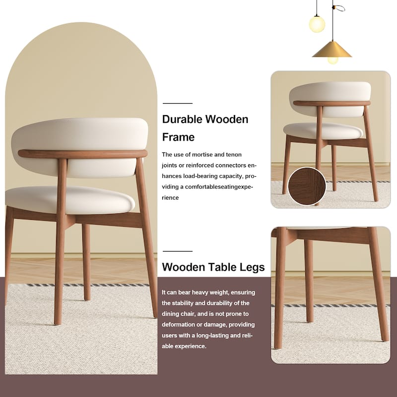 Modern Dining Chairs Set of 2, Faux Leather Kitchen Side Chairs with Wooden Legs, Upholstered Accent Chairs for Dining Room