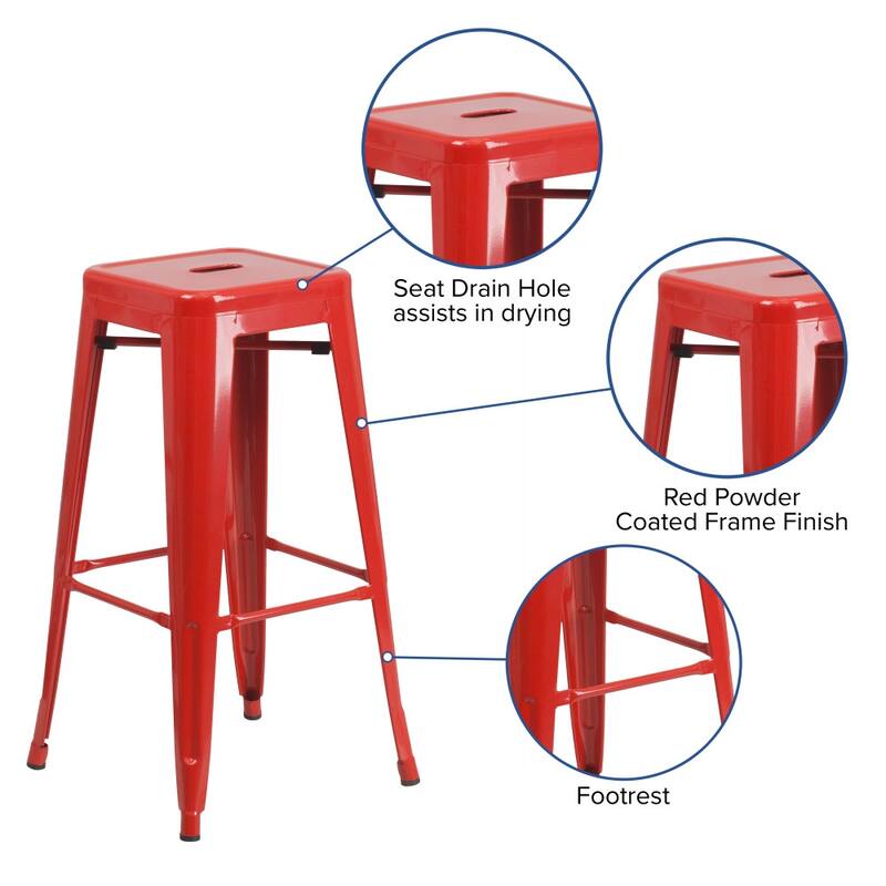 4 Pack 30" High Backless Metal Indoor-Outdoor Barstool with Square Seat