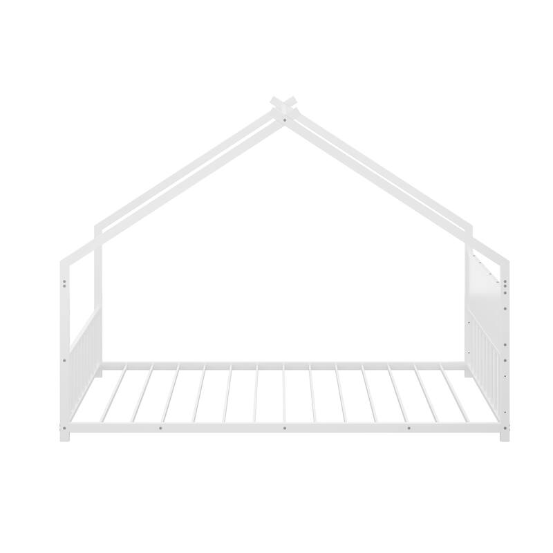 Twin Size Iron Canopy Bed with LED Lights and Slats for Kids