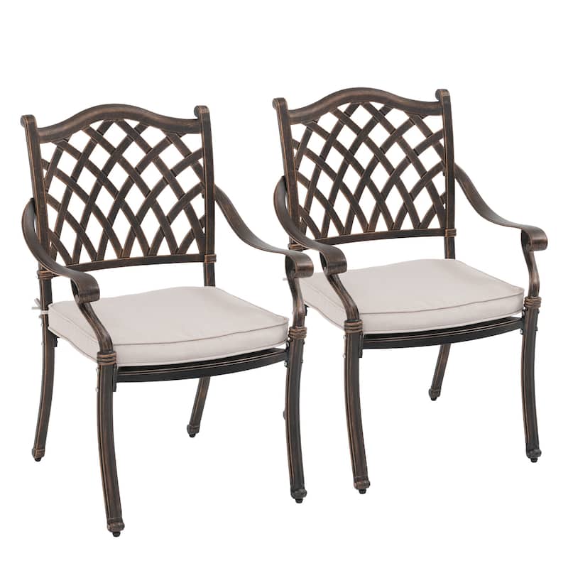 Patio Cast Aluminum Dining Chairs with Cushions Set of 2