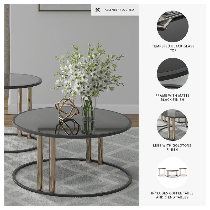 Signature Design by Ashley Hannerly Black/Gold Finish Table (Set of 3) - 36"W x 36"D x 18"H