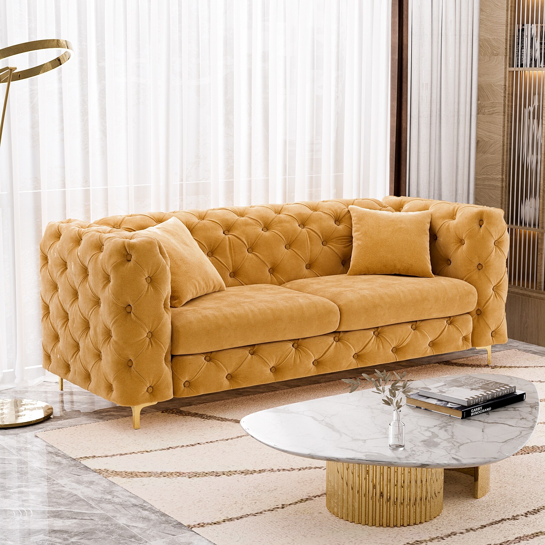 Ouyessir Tufted Velvet Chesterfield Sofa Couch, Modern