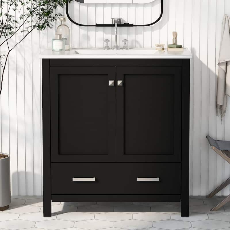 30"Bathroom Vanity with Single Sink,Combo Cabinet Undermount Sink,Cabinet with 2 Doors,a Drawer,Soft Closing,Solid Wood Frame
