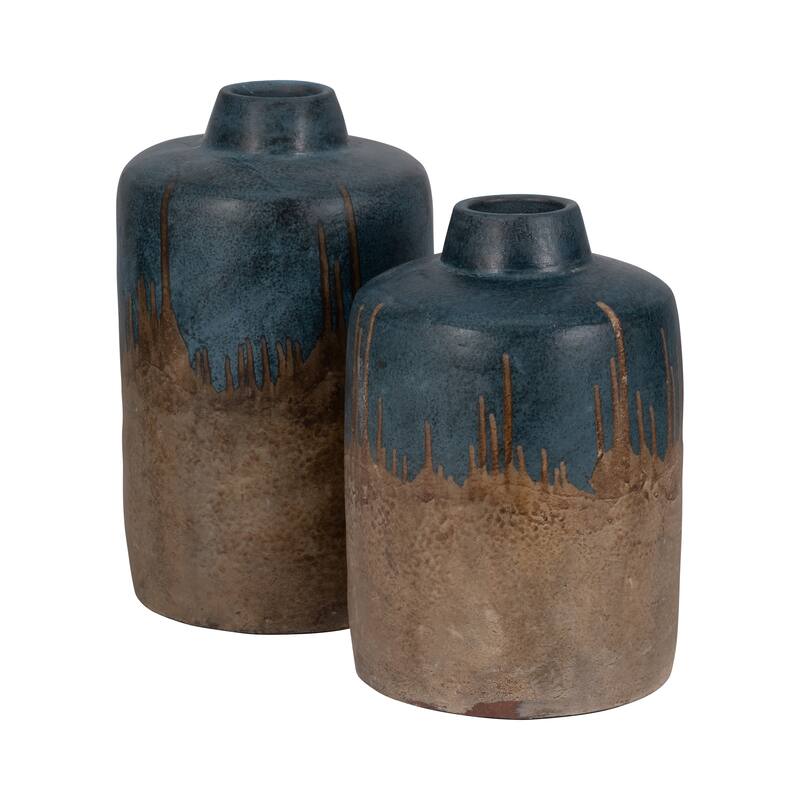 Sagebrook Home Terracotta 2-tone Vase, Blue/Ivory Finish, Home Decor, and Centerpiece Displays