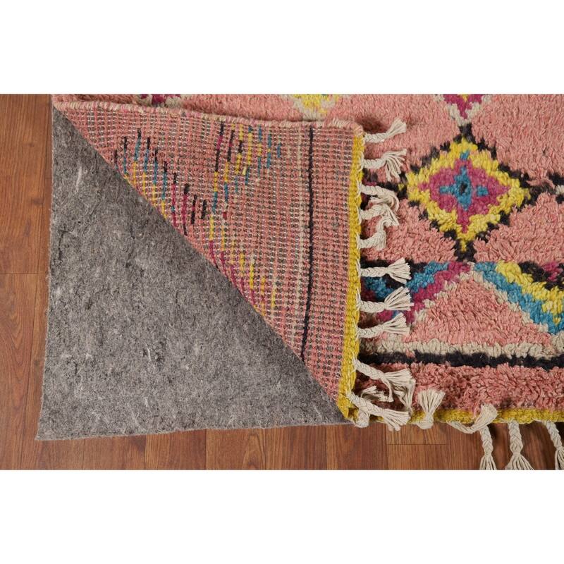 Pink Moroccan Oriental Area Rug Handmade Wool Carpet - 5'1" x 9'7"