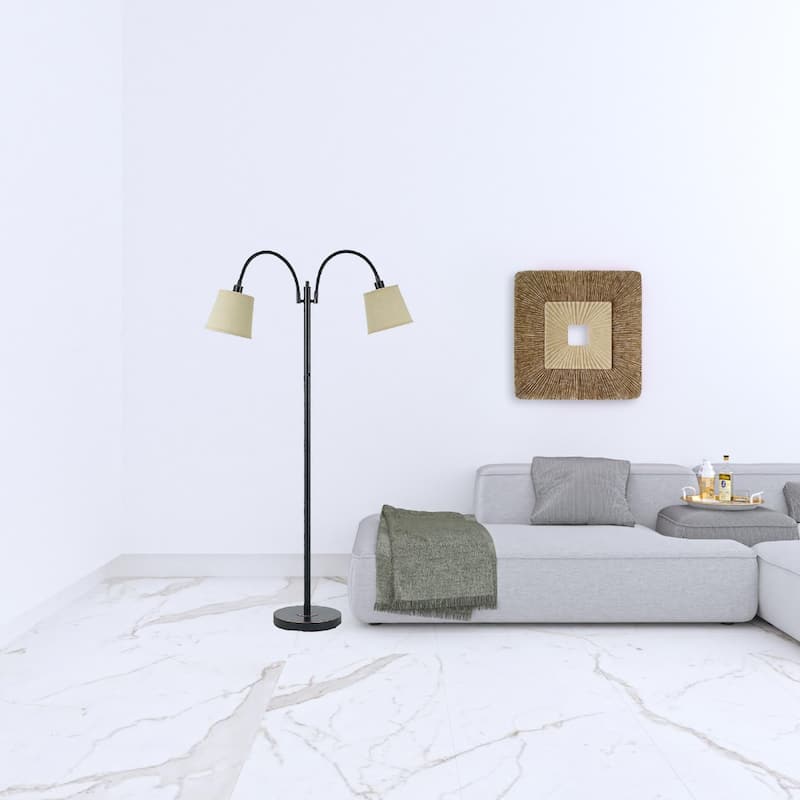65" Bronze Two Light Traditional Shaped Floor Lamp With Tan Square Shade - 38.5" x 12" x 65"