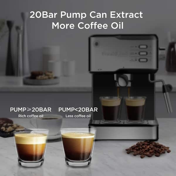 20 Bar Pump Pressure Espresso Machine with Milk Frother Steam Wand On