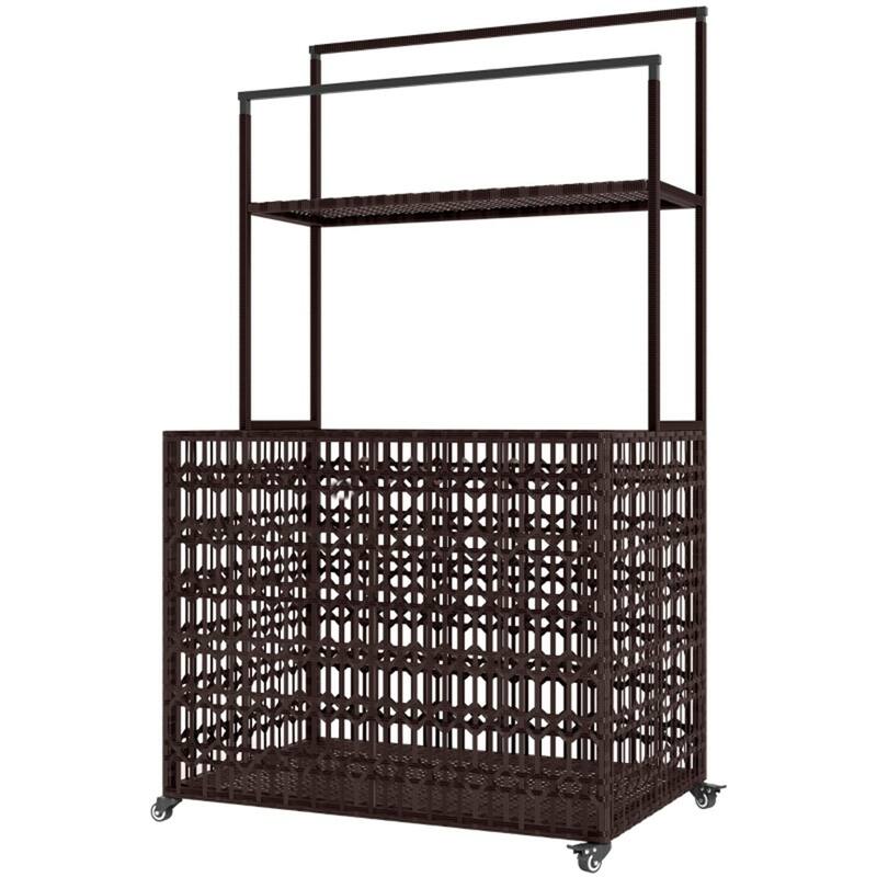 Mixed-Brown PE Rattan Pool Storage Basket with Steel Frame and Wheels - 34.6" W x 22.8" D x 59.4" H - Mixed Brown
