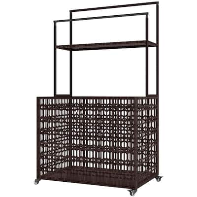 Mixed-Brown PE Rattan Pool Storage Basket with Steel Frame and Wheels - 34.6" W x 22.8" D x 59.4" H