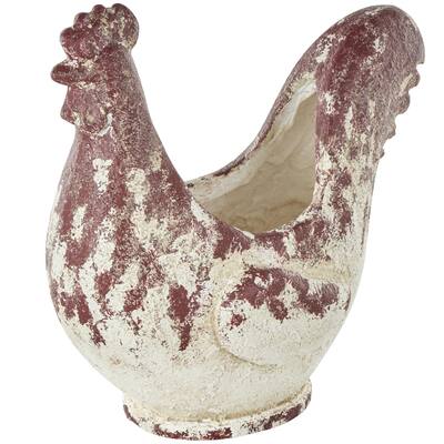 Magnesium Oxide Rooster Indoor Outdoor Planter with Rust Colored Distressed Details - White - Roche River Decor
