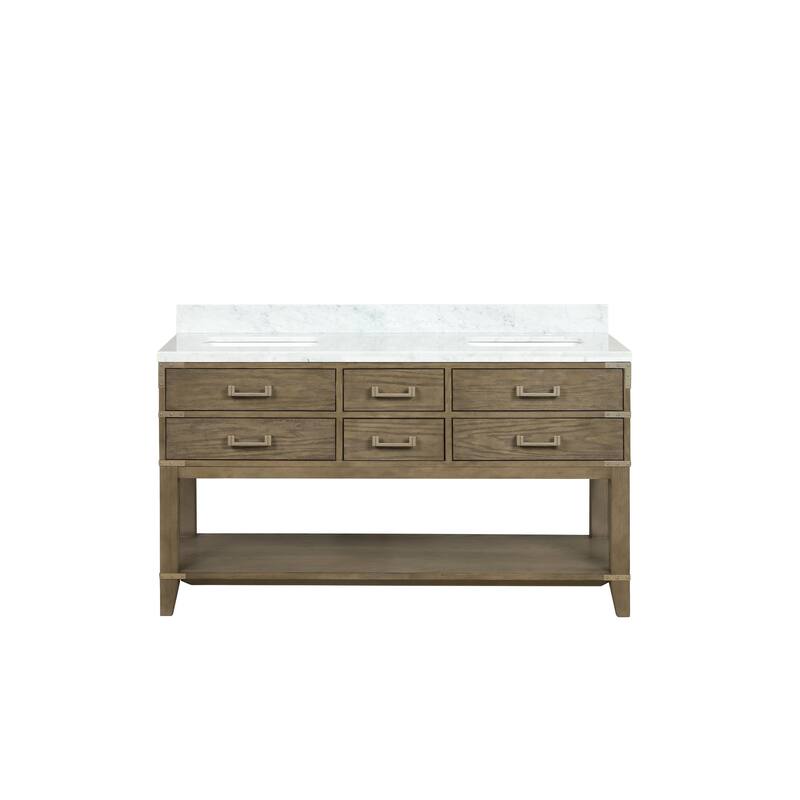Lexora Norwalk Bath Vanity and Carrara Marble Top - 60 Inch - Grey Oak