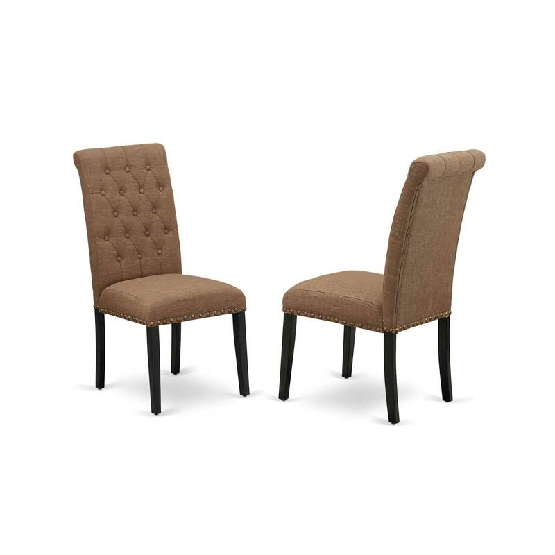 HomeStock 3-Piece Saddle Brown Finish Solid Wood Top - Button Tufted Dining Room Set - Seats 4